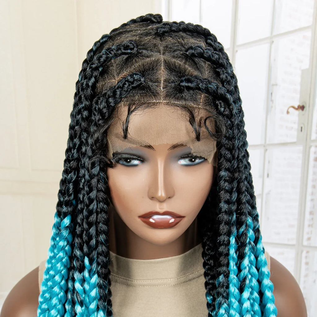 32" Triangle Knotless Box Braids Wig | KIMA Full Lace Front Braided Wig | Transparent Lace | Synthetic Braids