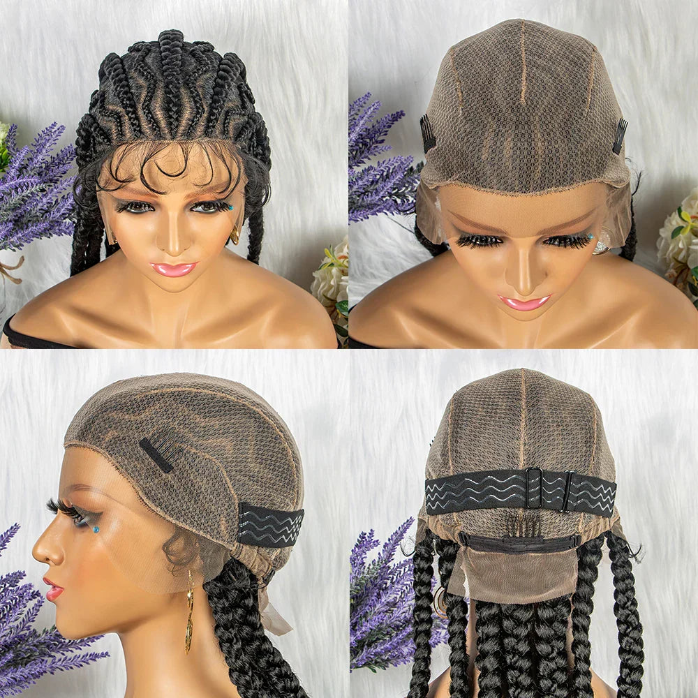 36" KIMA Cornrow Knotless Box Braided Full Lace Wig | Synthetic Braids for Black Women | Light Brown Lace