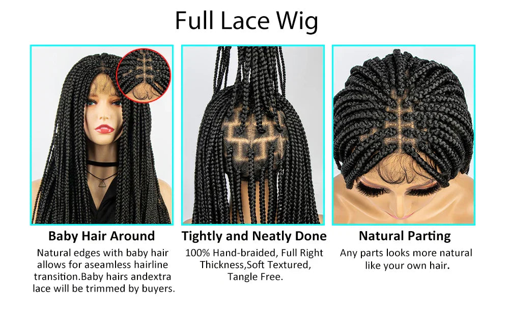 36" Knotless Box Braids Full Lace Wig | Crochet Braids | Synthetic Braiding Hair | Black Women