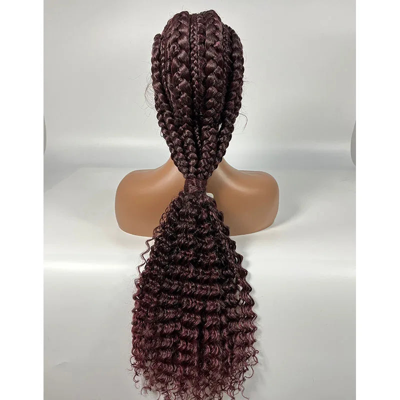 28" Blonde Knotless Cornrow Braids Wig with Curly Ends | Lace Frontal | Baby Hair