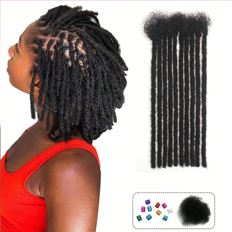 100% Real Human Hair Dreadlock Extensions | 8-14 Inch Colored Remy Locs (20/40/60 Strands, 0.6cm Thickness)