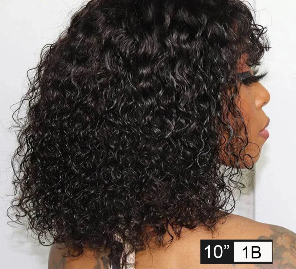 180% Density Jerry Curly Pixie Bob Wig with Bangs | Highlight 1B/P1B/30 Remy Human Hair