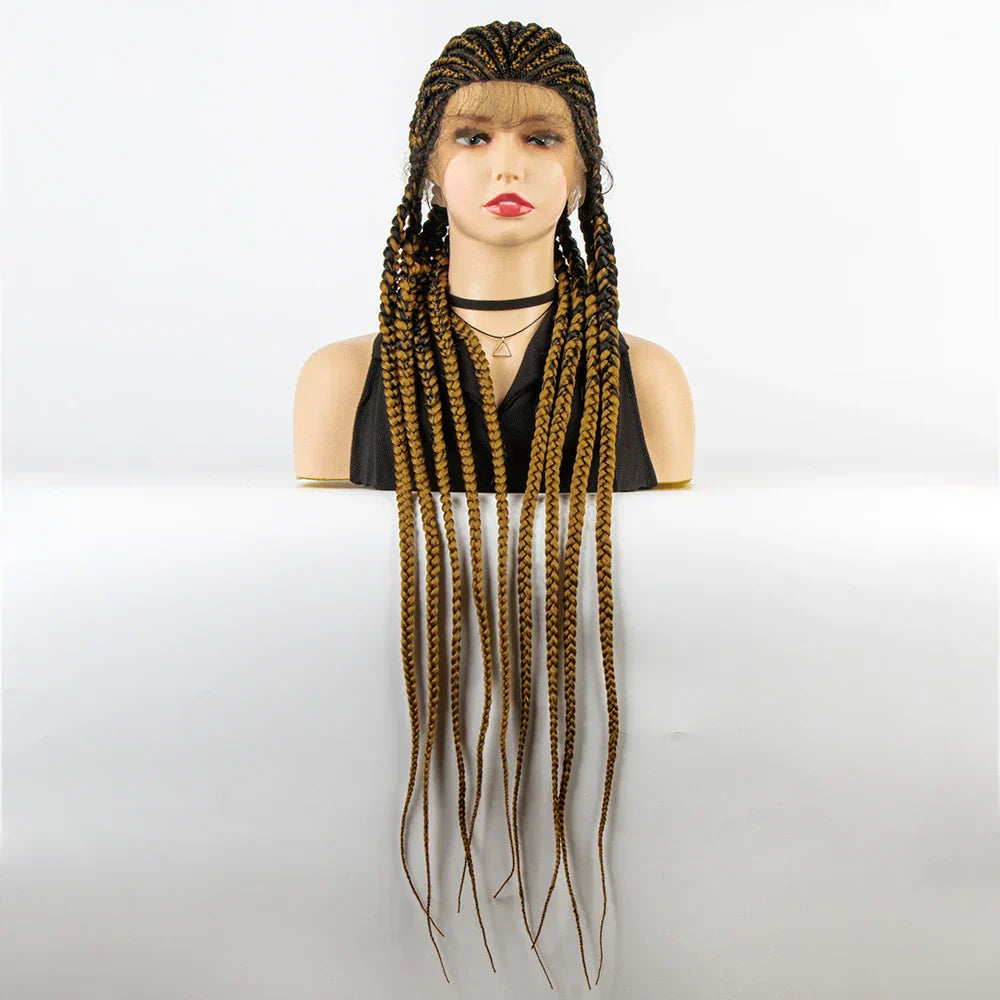 36" Long Cornrow Braids Wig | Full Lace Frontal | Baby Hair