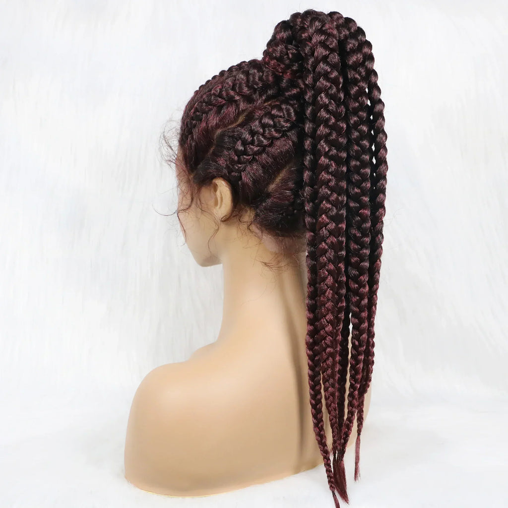24" Box Braids 360 Lace Front Wig | Ponytail Style | Baby Hair | Synthetic African Braiding Hair