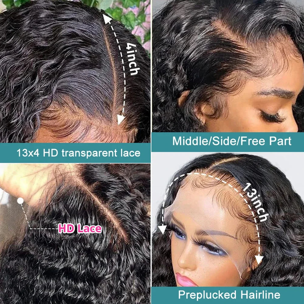 250% Density 30-34 Inch 13x6 HD Transparent Lace Frontal Wig - Deep Wave - Virgin Human Hair