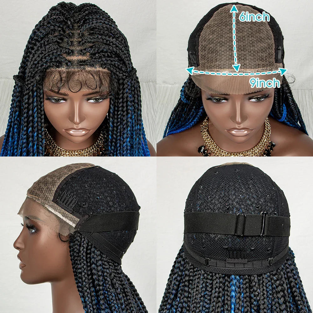 36" Water Wave Braided Wig | Lace Front | Baby Hair | Long Braids