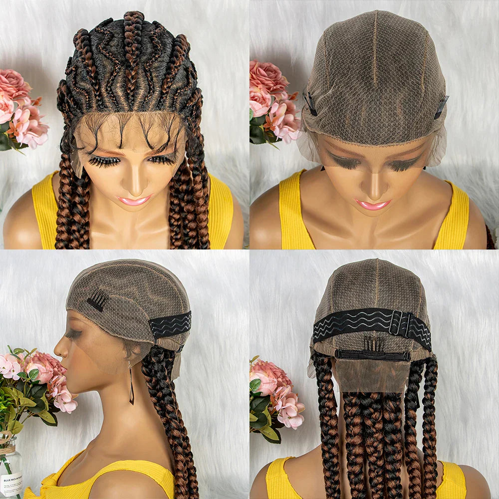 36" KIMA Cornrow Knotless Box Braided Full Lace Wig | Synthetic Braids for Black Women | Light Brown Lace