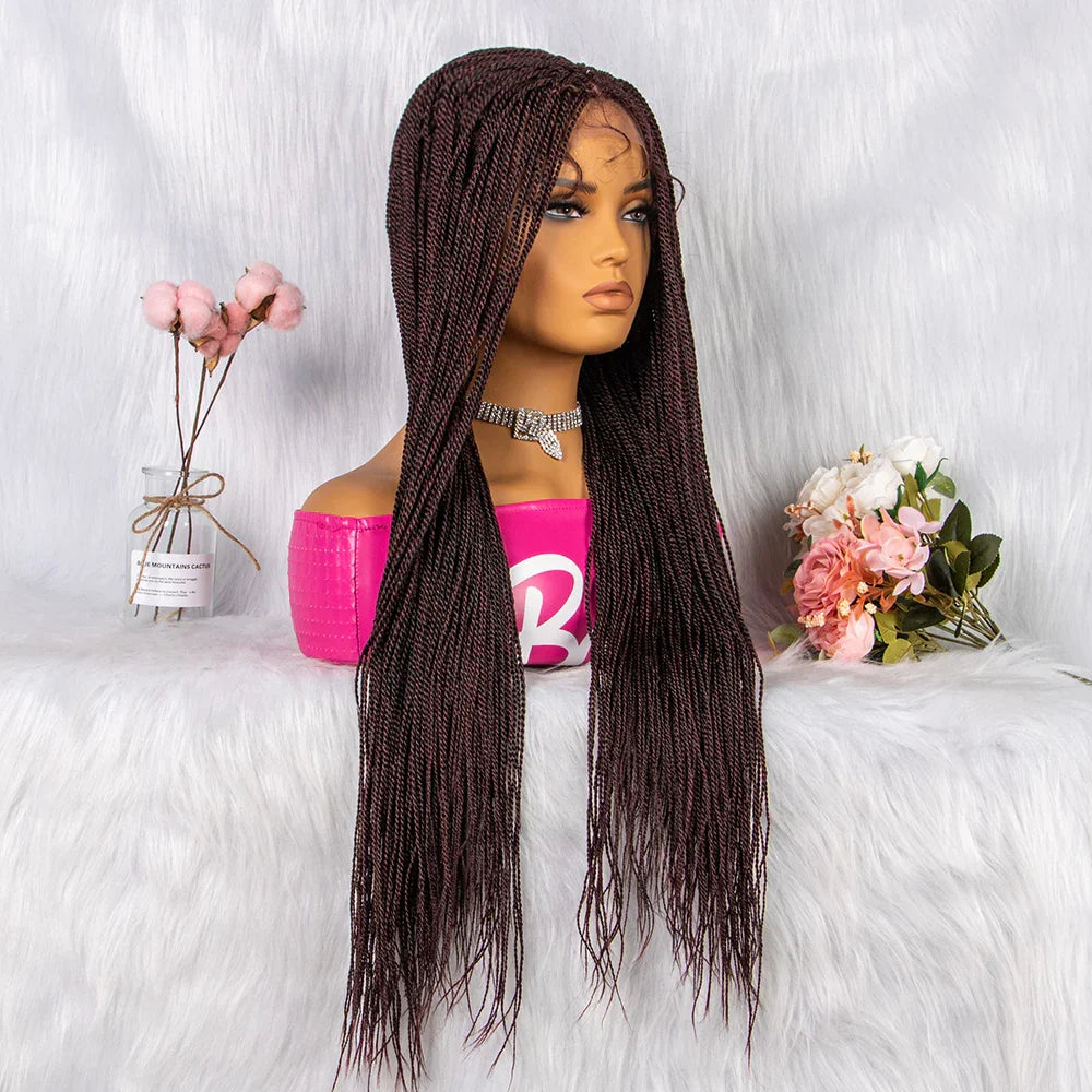 30" Twist Braided Lace Front Wig | Knotless Braids | Long Straight Hair | Heat Resistant Synthetic Wig | For Black Women