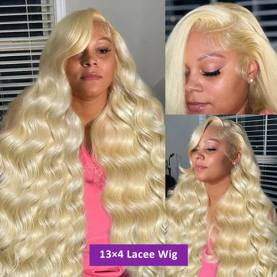 250% Density 30/40 Inch 613 Honey Blonde Body Wave 13x6 HD Transparent Lace Frontal Wigs Brazilian Remy Human Hair