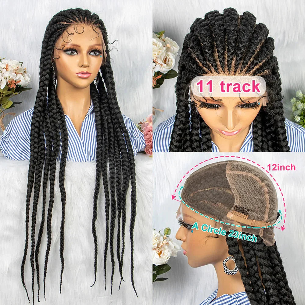 36" Box Braids Full Lace Wig | Baby Hair | Heat Resistant Synthetic Braids | Black Women
