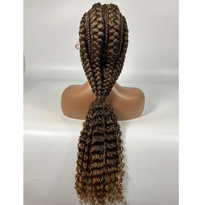 28" Blonde Knotless Cornrow Braids Wig with Curly Ends | Lace Frontal | Baby Hair