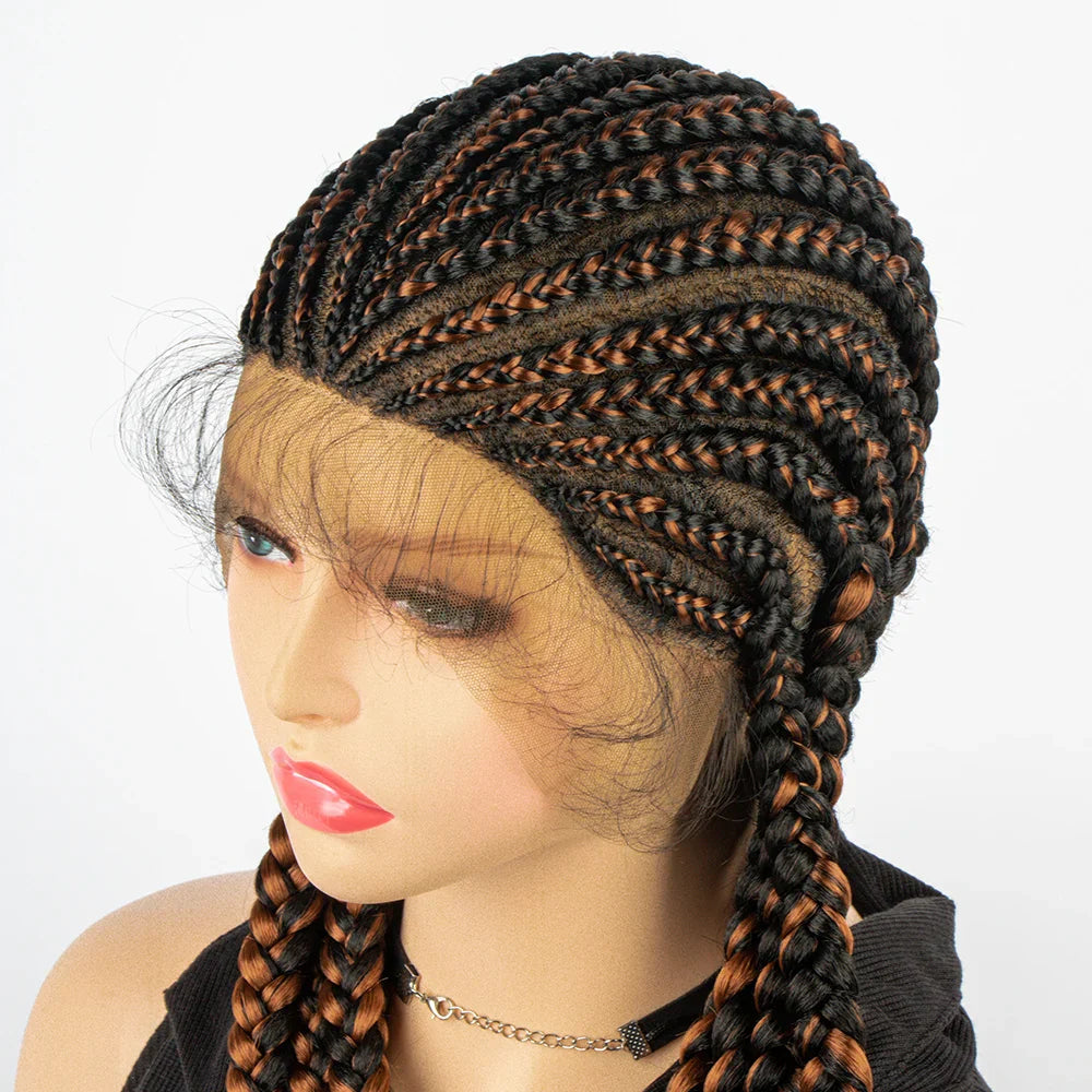 36" Long Cornrow Braids Wig | Full Lace Frontal | Baby Hair