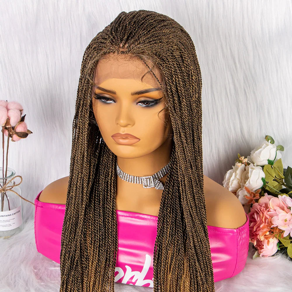30" Twist Braided Lace Front Wig | Knotless Braids | Long Straight Hair | Heat Resistant Synthetic Wig | For Black Women