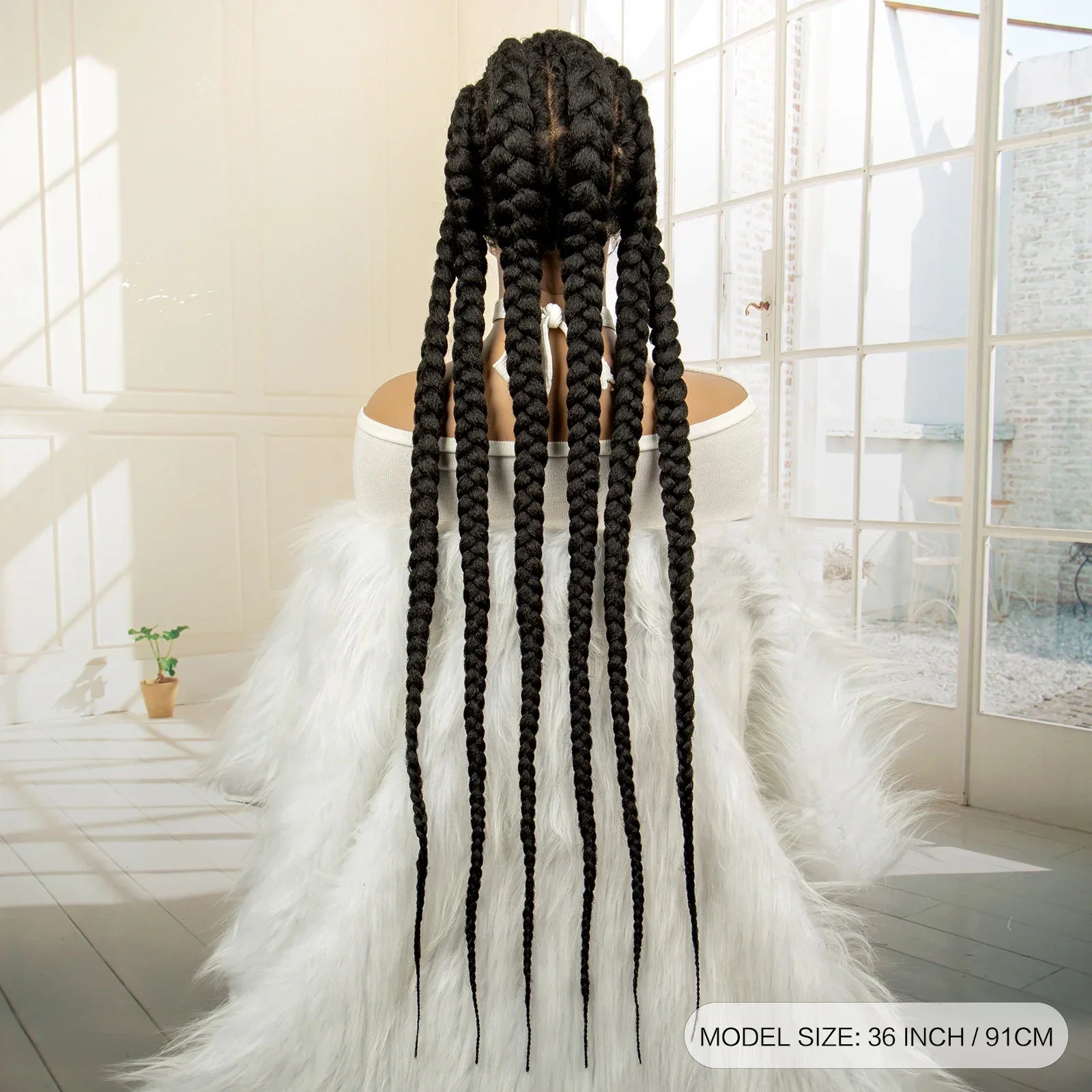 36" Extra Long Box Braided Full Lace Wig | Synthetic Braiding Wig | For Black Women | Lace Frontal Braids