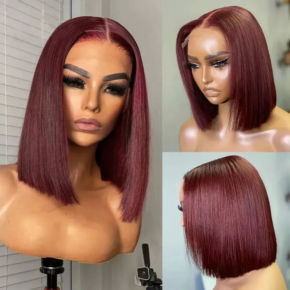 99J Burgundy Bob Wig | Glueless 7x5 Lace Front Wig | Pre-Plucked Brazilian Remy Hair