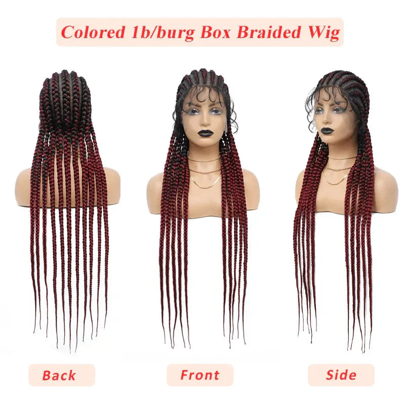 36" Ombre Honey Blonde Box Braids Wig | Full Lace | Cornrow Accents | Black to Blonde
