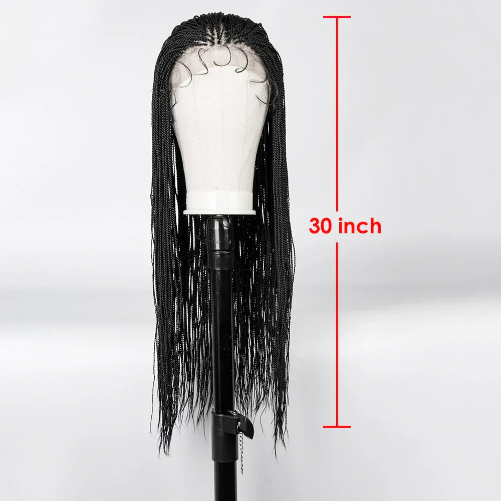 30" Twist Braided Lace Front Wig | Knotless Braids | Long Straight Hair | Heat Resistant Synthetic Wig | For Black Women
