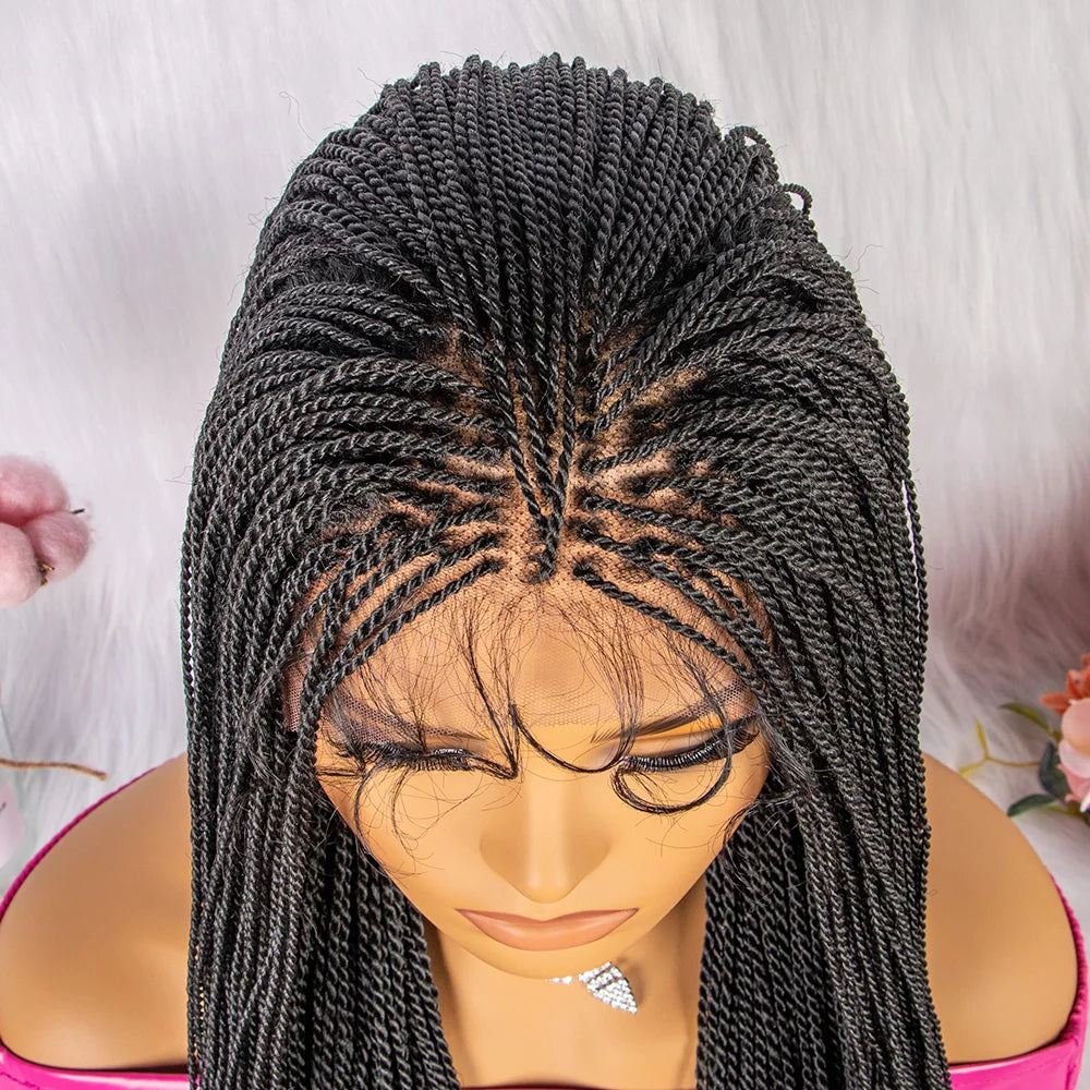 30" Twist Braided Lace Front Wig | Knotless Braids | Long Straight Hair | Heat Resistant Synthetic Wig | For Black Women
