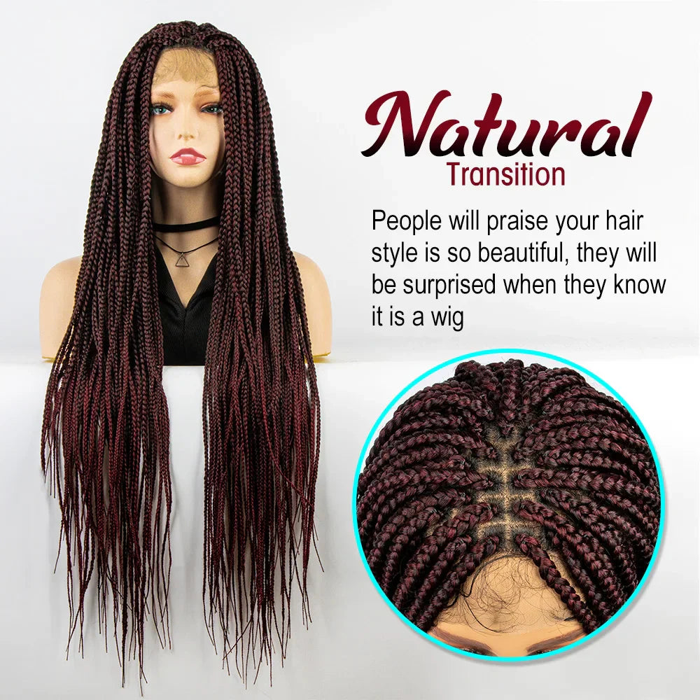 36" Knotless Box Braids Full Lace Wig | Crochet Braids | Synthetic Braiding Hair | Black Women