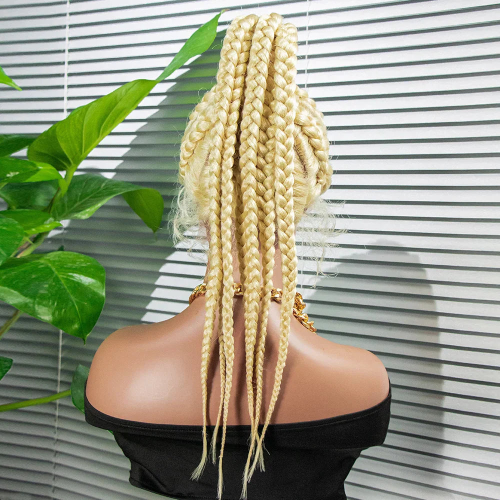 24" Box Braids 360 Lace Front Wig | Ponytail Style | Baby Hair | Synthetic African Braiding Hair
