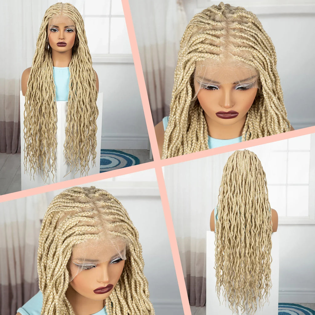 36" Long 613 Blonde Knotless Box Braids Wig | Full Lace Frontal Twist