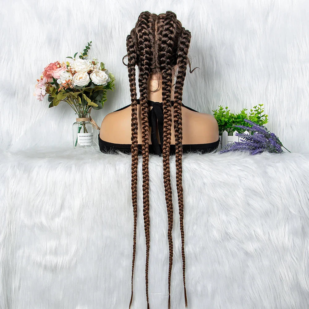 32" Full Lace Four Braid Box Braids Wig | Kanekalon Synthetic Braided Wig for Black Women