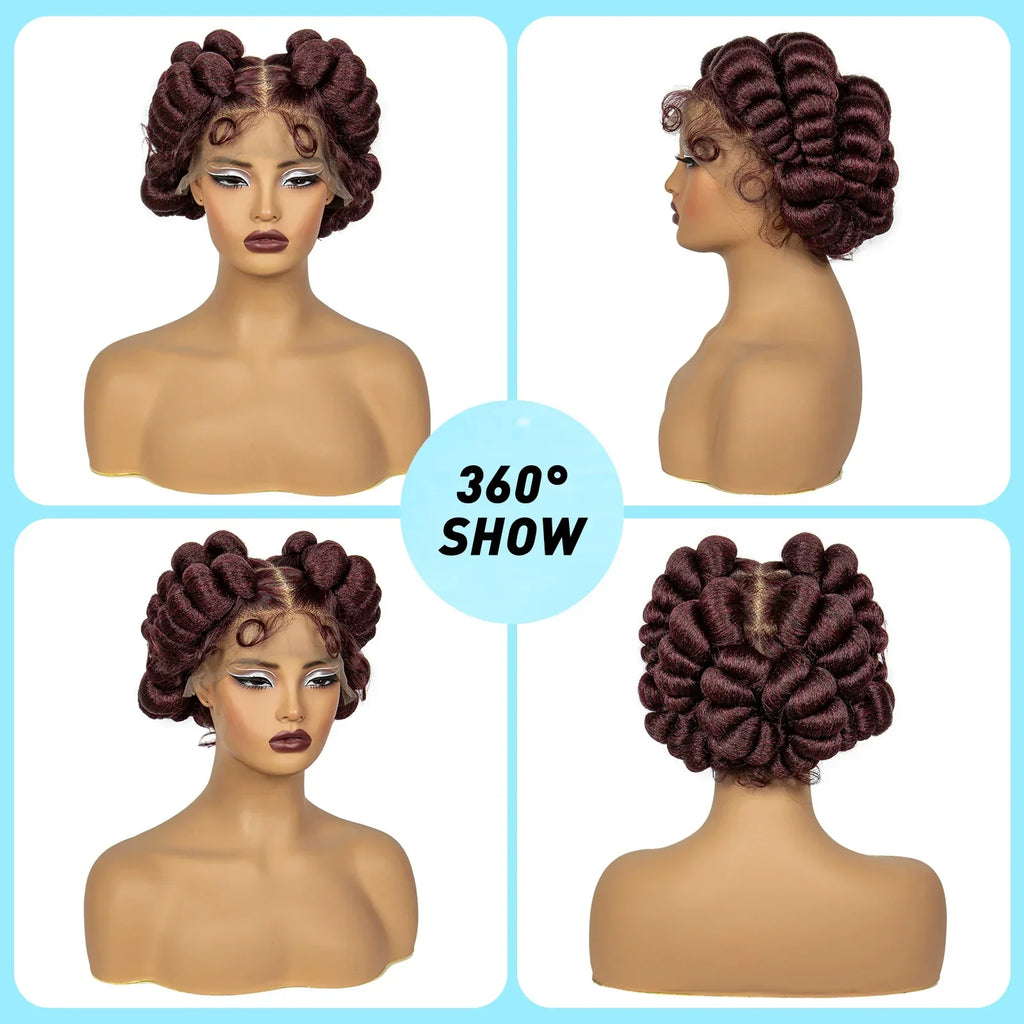 350# Ginger Orange Bantu Knotless Braids Wig | Full Lace | Baby Hair