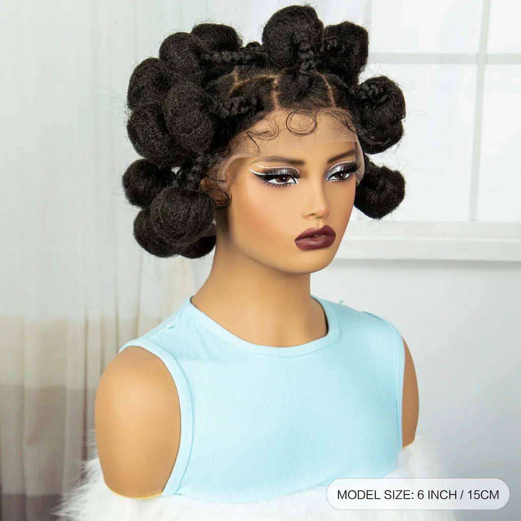 Bantu Knotless Box Braids Full Lace Wig | Short Cute Handmade Synthetic Lace Front