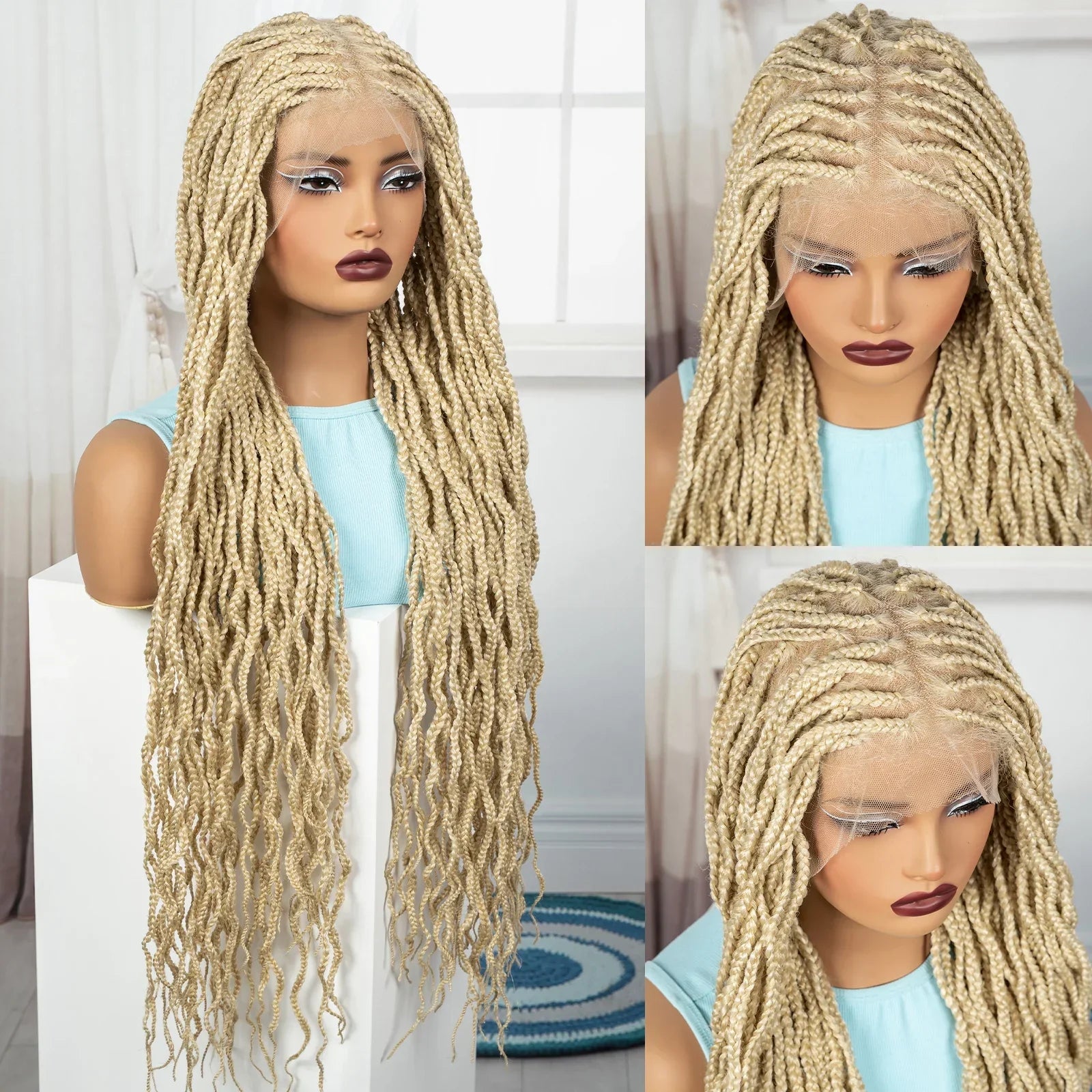 36" Ginger Orange Twisted Knotless Box Braids Wig | Full Lace | Baby Hair