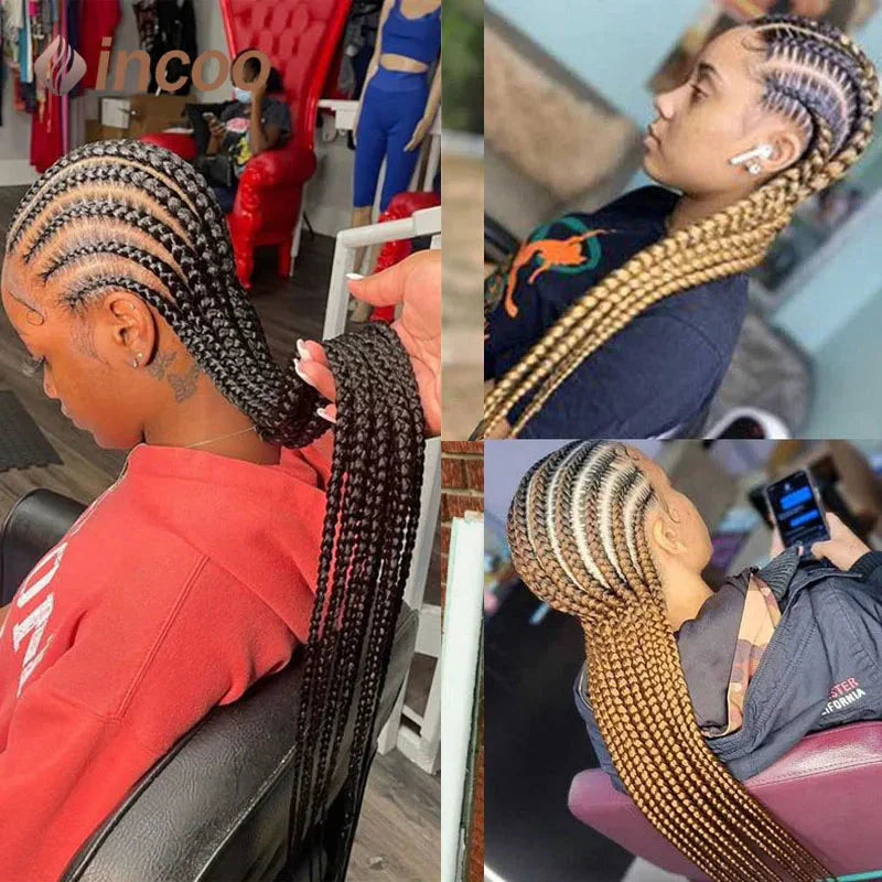 36" Ombre Honey Blonde Box Braids Wig | Full Lace | Cornrow Accents | Black to Blonde