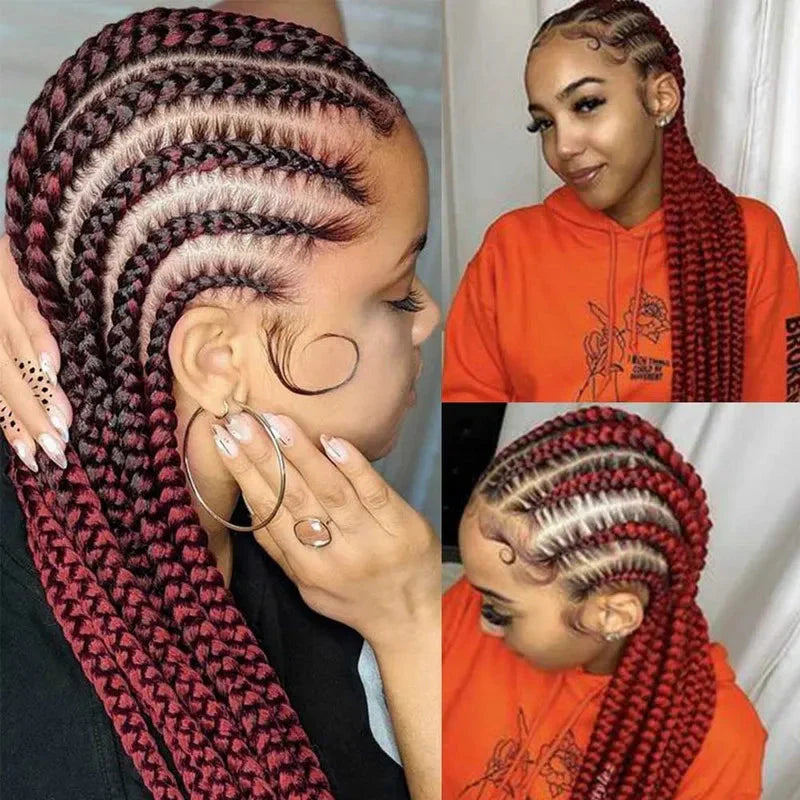 36" Ombre Honey Blonde Box Braids Wig | Full Lace | Cornrow Accents | Black to Blonde