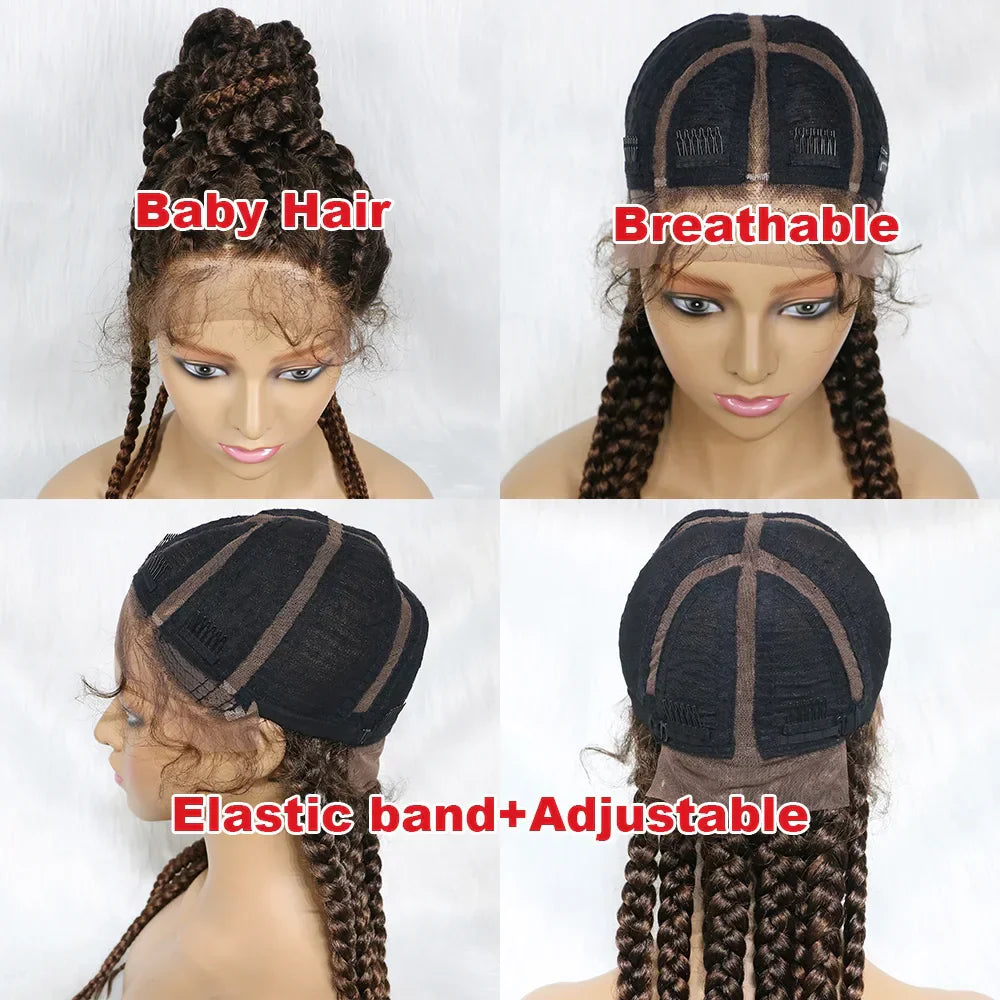 24" Box Braids 360 Lace Front Wig | Ponytail Style | Baby Hair | Synthetic African Braiding Hair