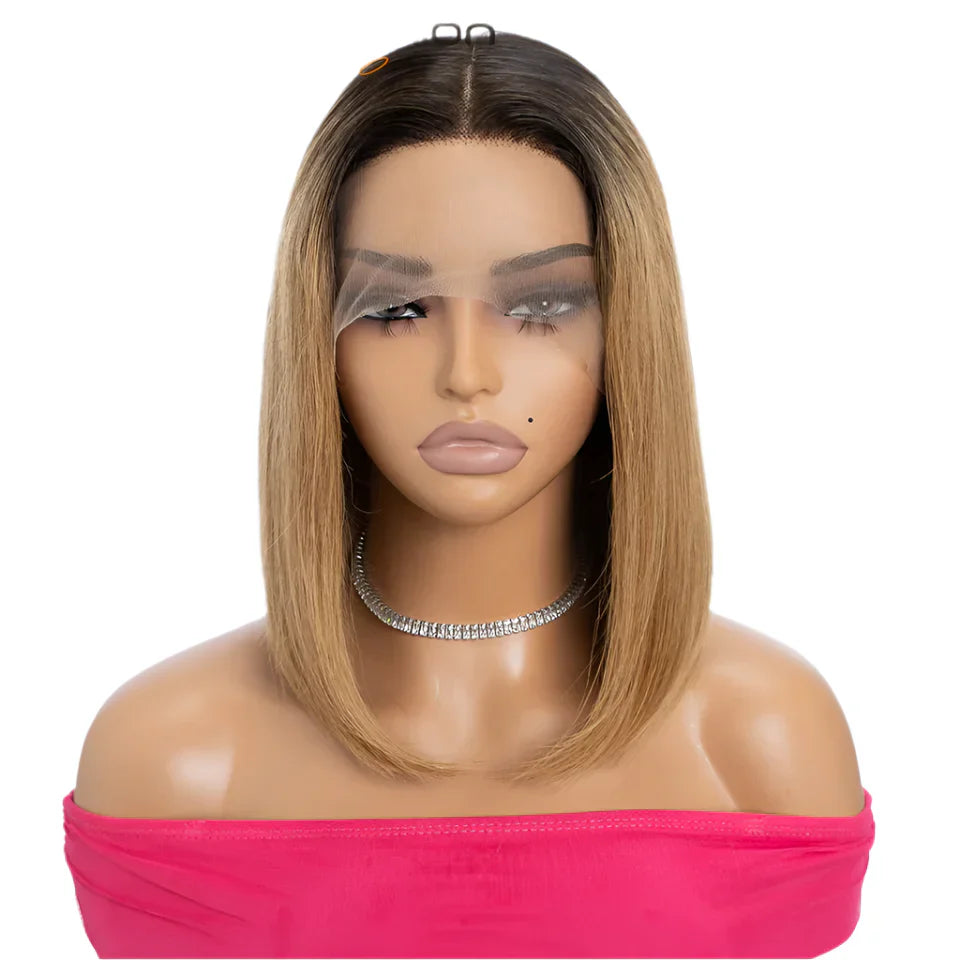 180% Density Honey Blonde Bob Wig | Straight T-Part Lace Front Brazilian Human Hair