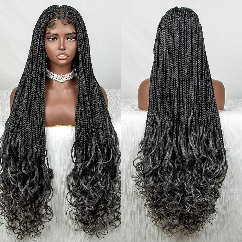 36" Water Wave Braided Wig | Lace Front | Baby Hair | Long Braids
