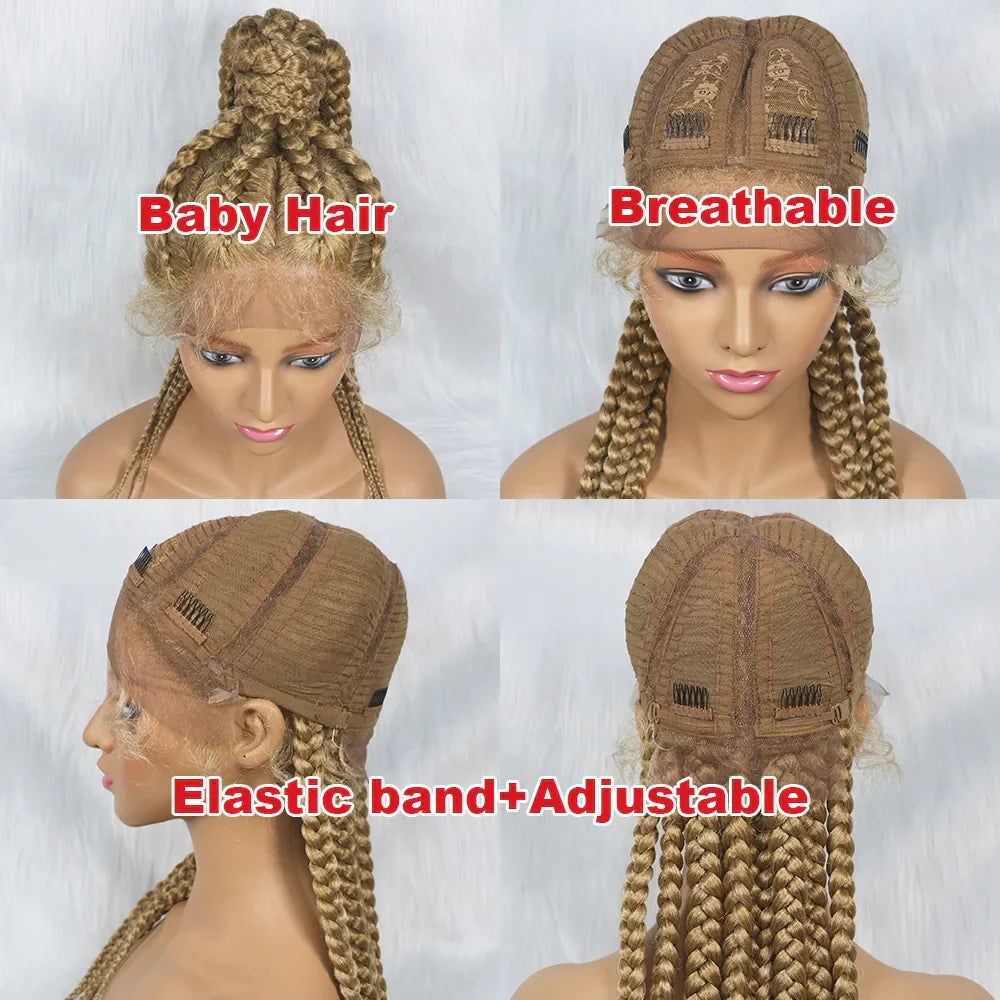 24" Box Braids 360 Lace Front Wig | Ponytail Style | Baby Hair | Synthetic African Braiding Hair