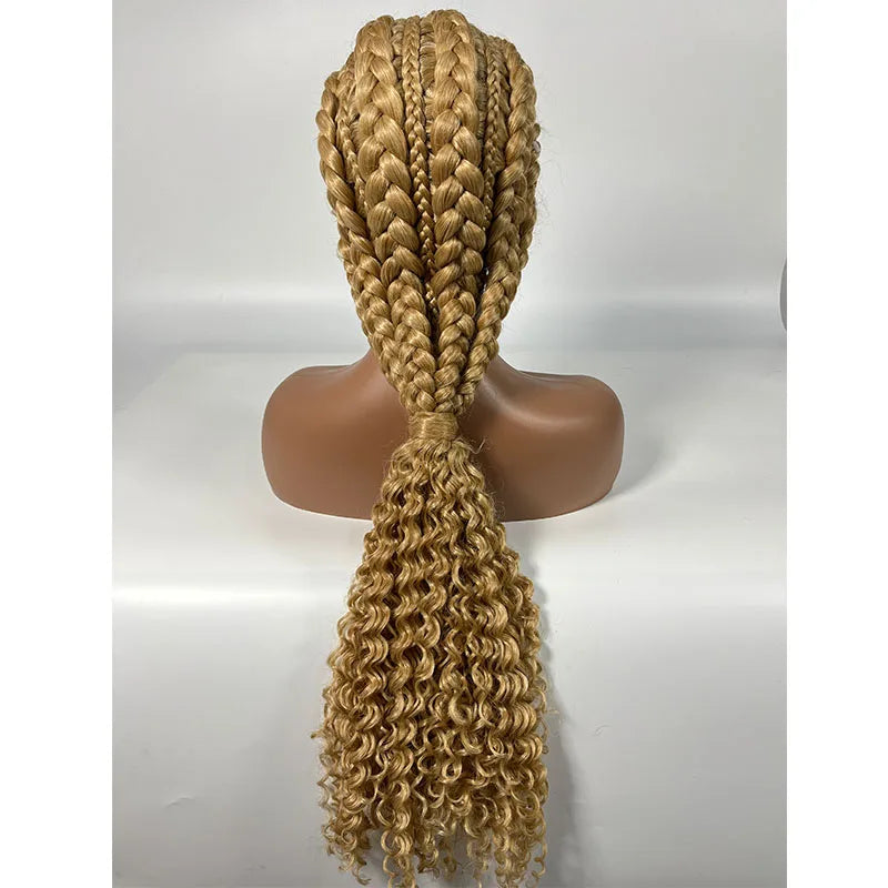 28" Burgundy Knotless Braids Wig with Curly Ends | Lace Front | Baby Hair