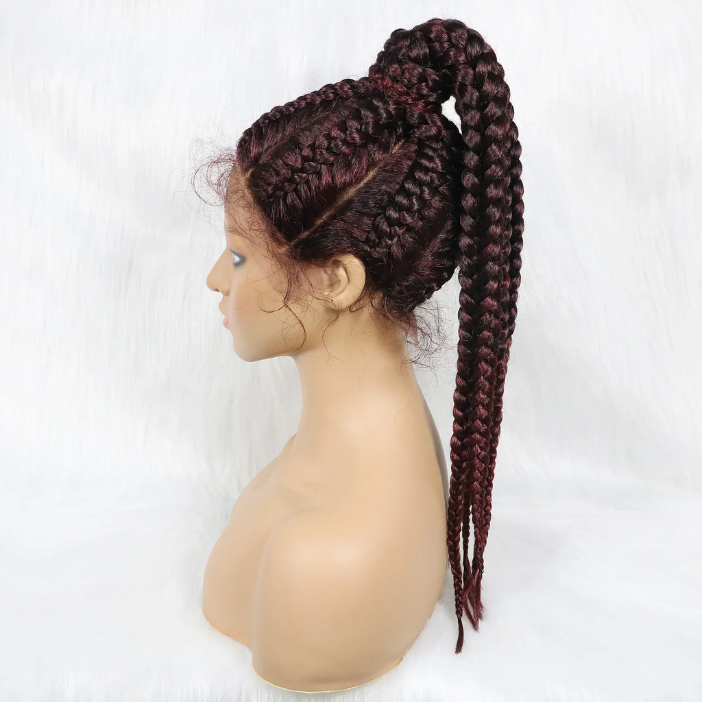 24" Box Braids 360 Lace Front Wig | Ponytail Style | Baby Hair | Synthetic African Braiding Hair