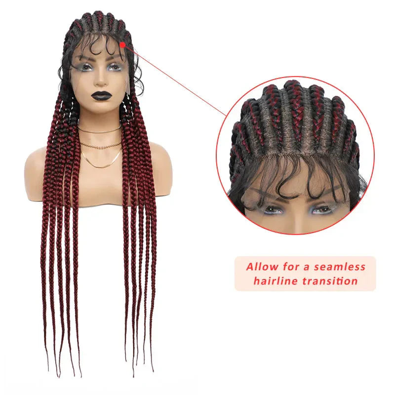 36" Ombre Honey Blonde Box Braids Wig | Full Lace | Cornrow Accents | Black to Blonde