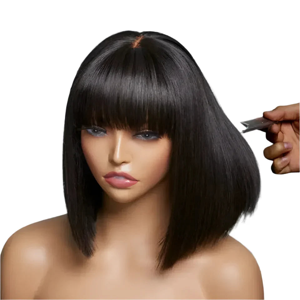180% Density Straight Bob Wig | Easy Part Human Hair with Middle Part Ban