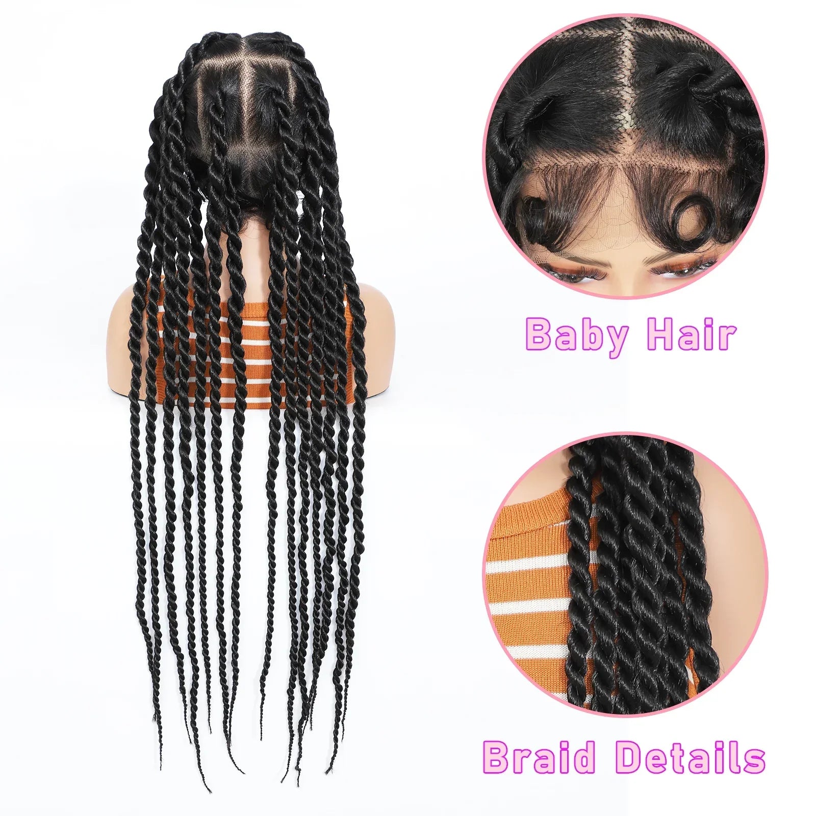 36" Hand-Tied Faux Locs Full Lace Wig | Transparent Lace | Goddess Braids | Synthetic Braided Wig