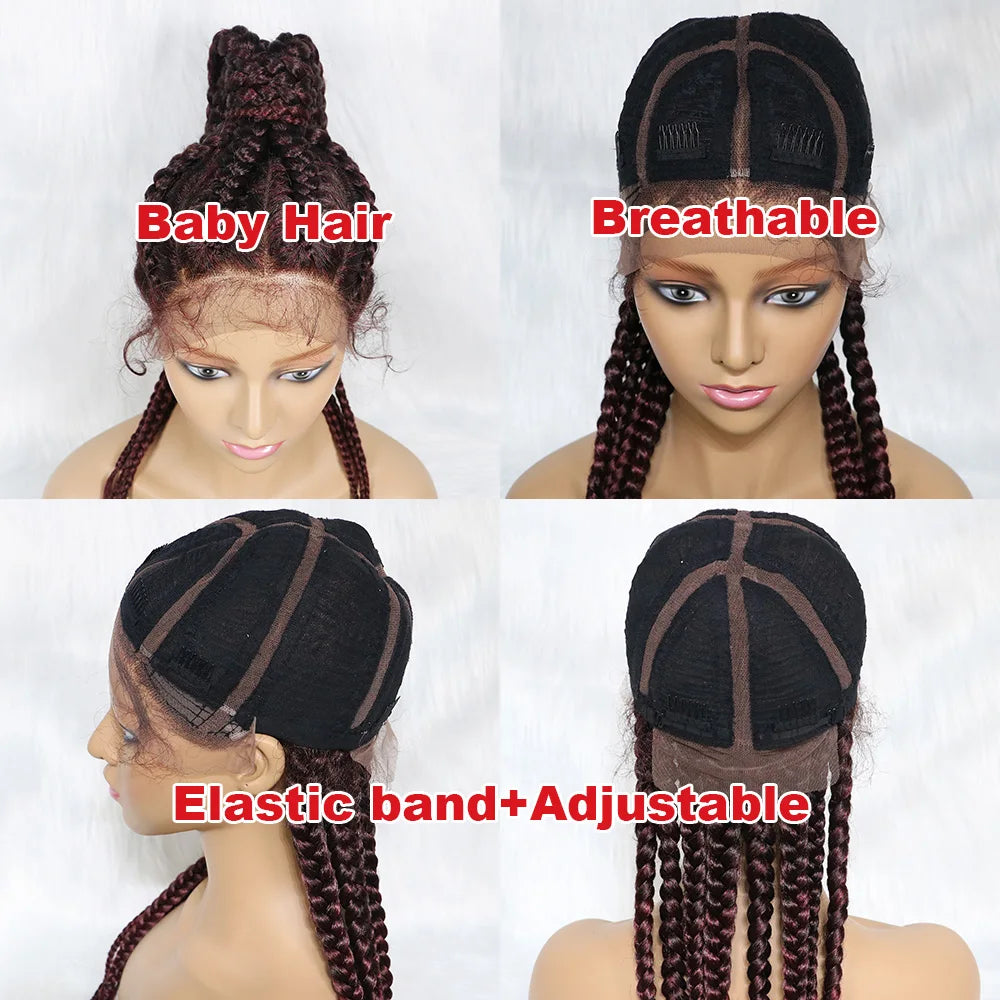 24" Box Braids 360 Lace Front Wig | Ponytail Style | Baby Hair | Synthetic African Braiding Hair