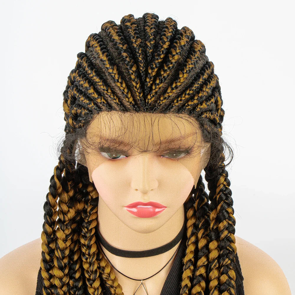 36" Long Cornrow Braids Wig | Full Lace Frontal | Baby Hair