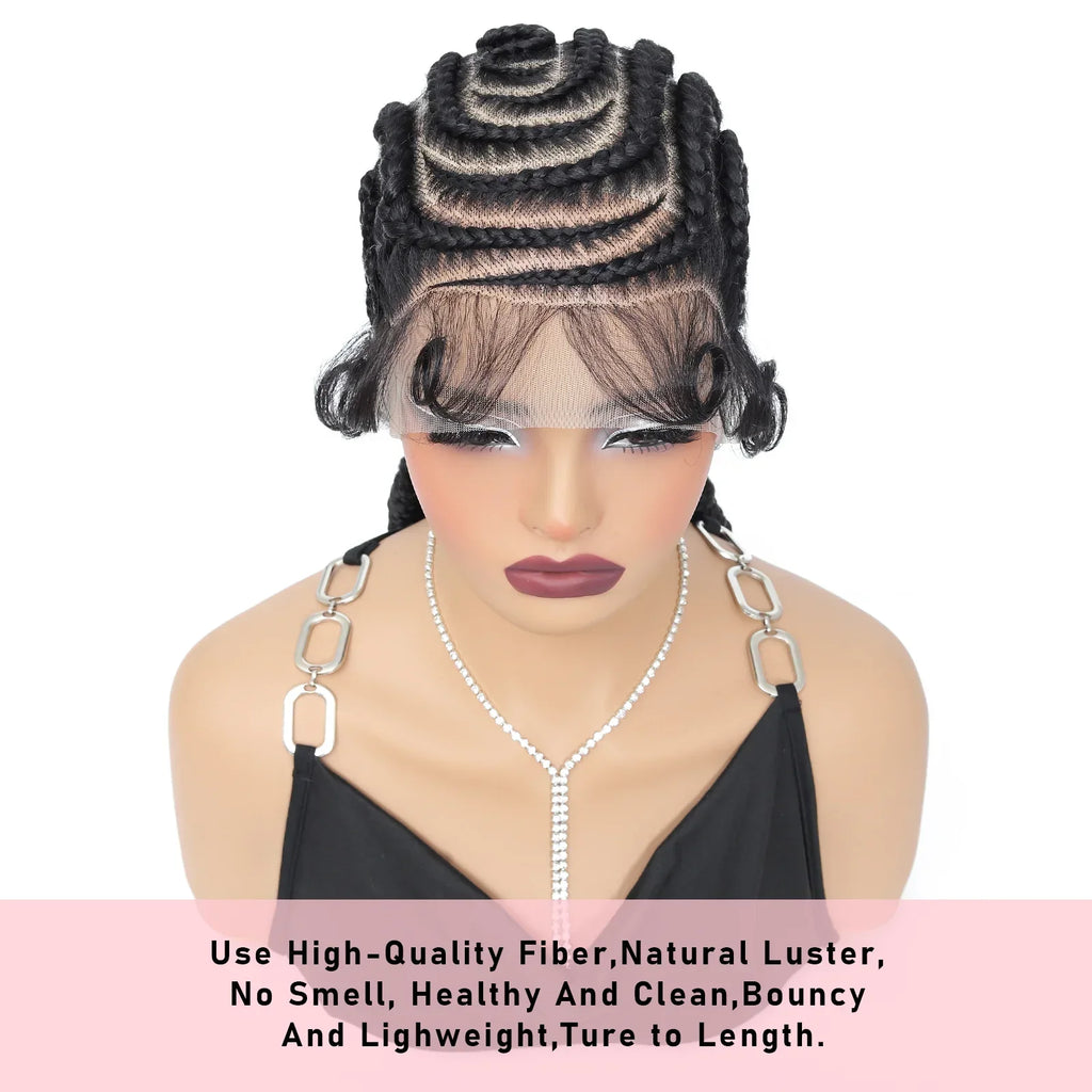 16" Full Lace Cornrow Braided Wig | Bantu Knots | Baby Hair | Synthetic Lace Frontal Braids for Black Women