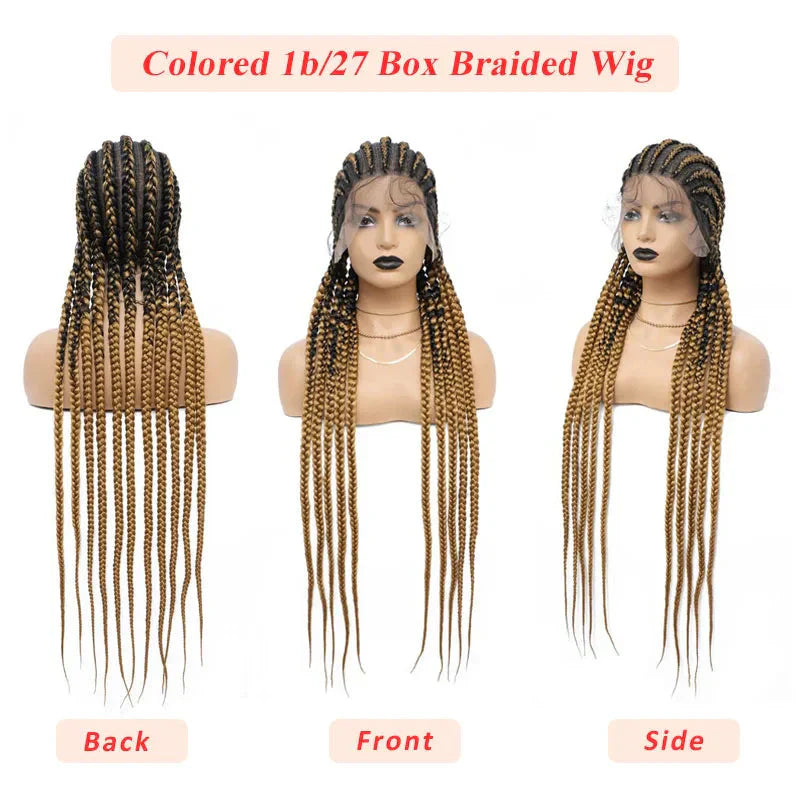 36" Ombre Honey Blonde Box Braids Wig | Full Lace | Cornrow Accents | Black to Blonde