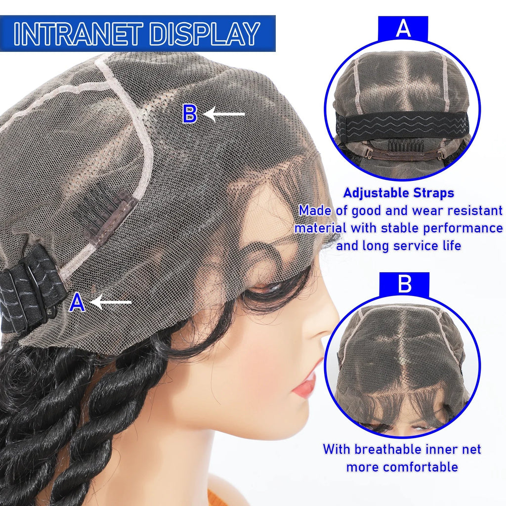 36" Hand-Tied Faux Locs Full Lace Wig | Transparent Lace | Goddess Braids | Synthetic Braided Wig