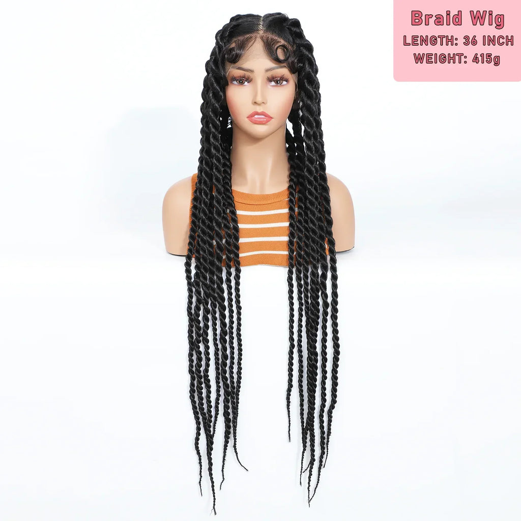 36" Hand-Tied Faux Locs Full Lace Wig | Transparent Lace | Goddess Braids | Synthetic Braided Wig