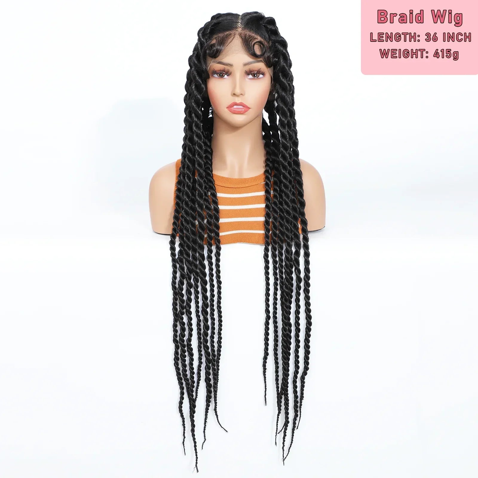 36" Hand-Tied Faux Locs Full Lace Wig | Transparent Lace | Goddess Braids | Synthetic Braided Wig