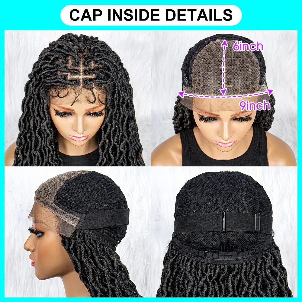 26" Goddess Locs Braided Wig | Lace Front Faux Locs Wig with Baby Hair | Synthetic Dreadlock Braids Wig for Women | Transparent Lace