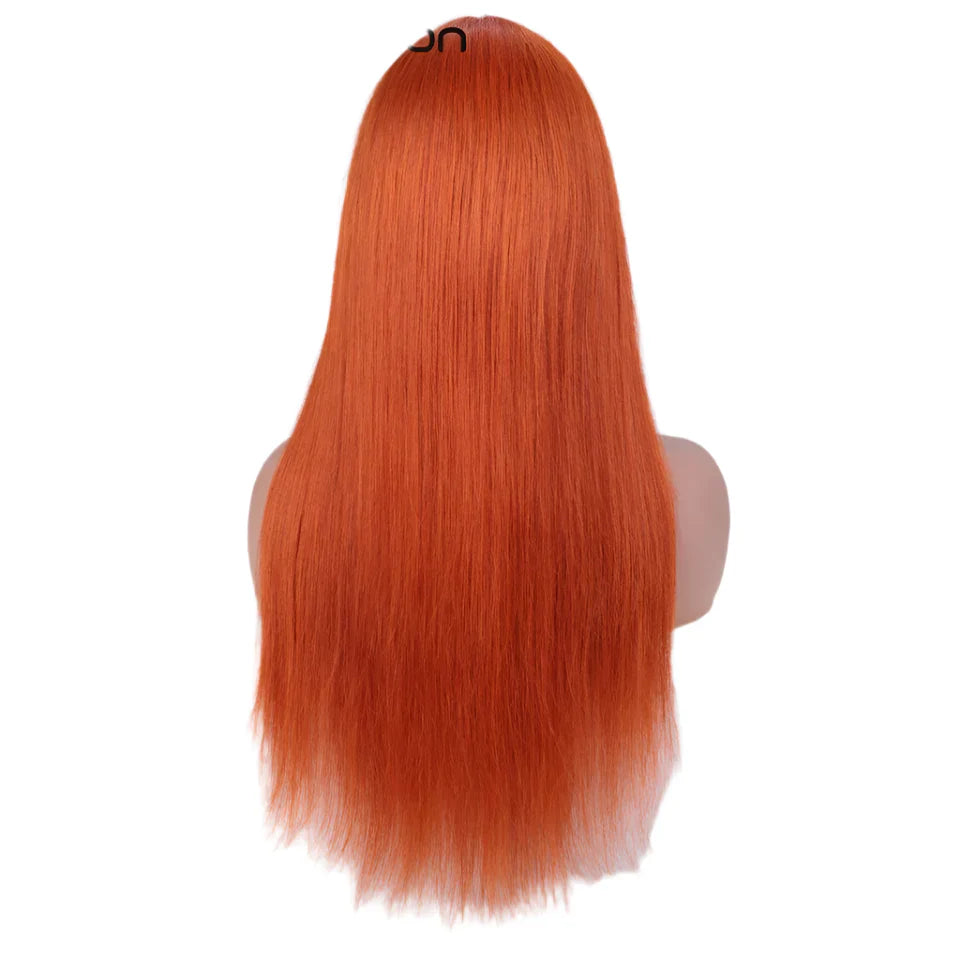 180% Density Ginger Straight Human Hair Wig with Bangs | Full Machine Made Brazilian Hair for Cosplay & Daily Wear