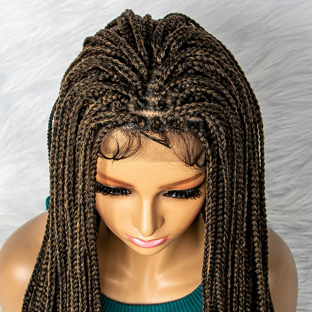 36" Water Wave Braided Lace Front Wig with Baby Hair | African Braids